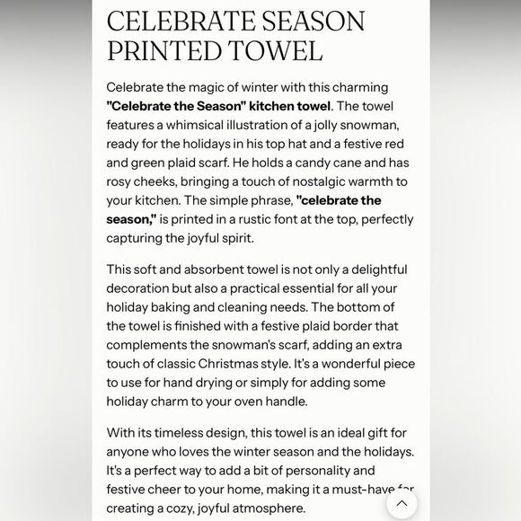 NWT Mudpie Celebrate The Season Snowman Printed Kitchen Towel - Picture 5 of 6